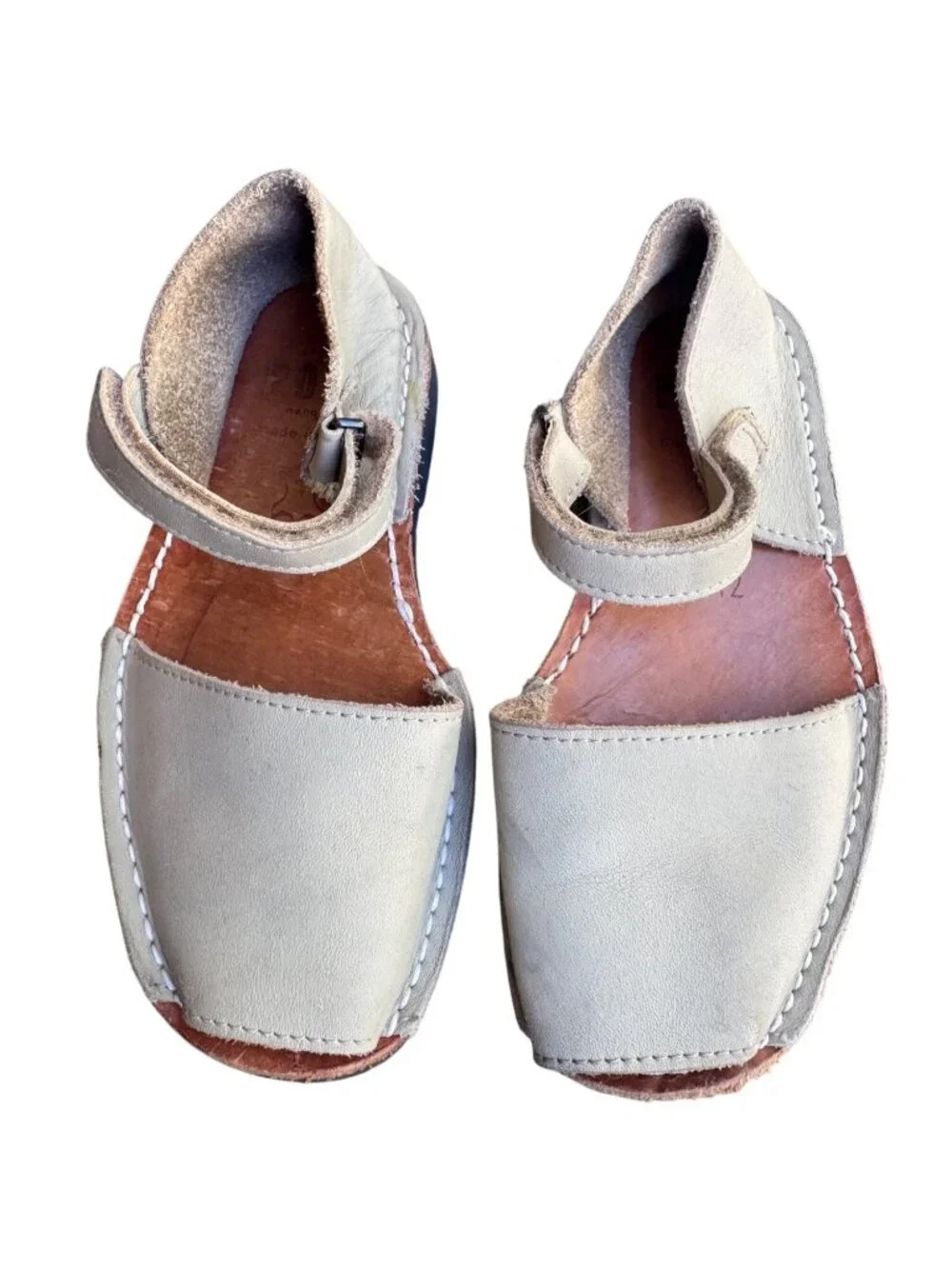 Pons Avarca Kids Leather Sandals Size EU 30 US 12 Beige Hook Loop Spain Shoes